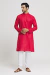 Buy_Arihant Rai Sinha_Maroon Kurta Cotton Plain Mandarin Collar Set _Online_at_Aza_Fashions