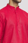 Shop_Arihant Rai Sinha_Maroon Kurta Cotton Plain Mandarin Collar Set _Online_at_Aza_Fashions