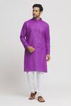 Buy_Arihant Rai Sinha_Purple Kurta Cotton Plain Mandarin Collar Straight Set _at_Aza_Fashions