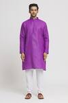 Buy_Arihant Rai Sinha_Purple Kurta Cotton Plain Mandarin Collar Straight Set _Online_at_Aza_Fashions