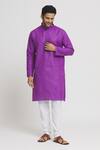 Shop_Arihant Rai Sinha_Purple Kurta Cotton Plain Mandarin Collar Straight Set _Online_at_Aza_Fashions