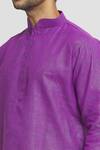 Arihant Rai Sinha_Purple Kurta Cotton Plain Mandarin Collar Straight Set _at_Aza_Fashions