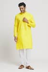 Buy_Arihant Rai Sinha_Yellow Kurta Cotton Plain Mandarin Collar And Churidar Set _at_Aza_Fashions