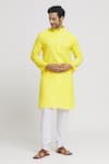 Buy_Arihant Rai Sinha_Yellow Kurta Cotton Plain Mandarin Collar Straight Churidar Set _at_Aza_Fashions