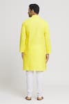 Shop_Arihant Rai Sinha_Yellow Kurta Cotton Plain Mandarin Collar Straight Churidar Set _at_Aza_Fashions