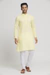 Buy_Arihant Rai Sinha_Yellow Kurta Cotton Textured Mandarin Collar Set _at_Aza_Fashions