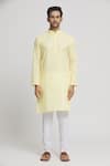 Arihant Rai Sinha_Yellow Kurta Cotton Textured Mandarin Collar Set _Online_at_Aza_Fashions