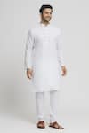 Buy_Arihant Rai Sinha_White Kurta Cotton Textured Solid Mandarin Collar Set _Online_at_Aza_Fashions