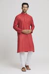 Buy_Arihant Rai Sinha_Orange Kurta Cotton Plain Solid Full Sleeve Set_at_Aza_Fashions
