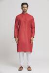 Arihant Rai Sinha_Orange Kurta Cotton Plain Solid Full Sleeve Set_Online_at_Aza_Fashions