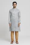 Buy_Arihant Rai Sinha_Grey Silk Blend Plain Solid Straight Kurta And Churidar Set _Online_at_Aza_Fashions