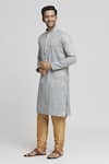 Shop_Arihant Rai Sinha_Grey Silk Blend Plain Solid Straight Kurta And Churidar Set _Online_at_Aza_Fashions