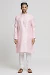 Buy_Arihant Rai Sinha_Pink Silk Blend Plain Band Collar Straight Kurta And Churidar Set_Online_at_Aza_Fashions
