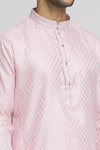 Arihant Rai Sinha_Pink Silk Blend Plain Band Collar Straight Kurta And Churidar Set_at_Aza_Fashions