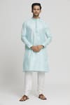 Buy_Arihant Rai Sinha_Blue Silk Blend Plain Geometric Floral Pattern Kurta And Churidar Set _at_Aza_Fashions