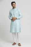 Buy_Arihant Rai Sinha_Blue Silk Blend Plain Geometric Floral Pattern Kurta And Churidar Set _Online_at_Aza_Fashions