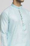 Shop_Arihant Rai Sinha_Blue Silk Blend Plain Geometric Floral Pattern Kurta And Churidar Set _Online_at_Aza_Fashions