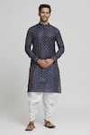 Buy_Arihant Rai Sinha_Blue Silk Blend Plain Straight Kurta And Dhoti Pant Set _Online_at_Aza_Fashions