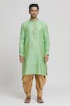 Arihant Rai Sinha_Green Silk Embroidery Floral Butti Kurta And Dhoti Pant Set _Online_at_Aza_Fashions