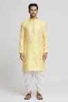 Arihant Rai Sinha_Yellow Silk Blend Plain Floral Geometric Pattern Kurta And Dhoti Pant Set _Online_at_Aza_Fashions