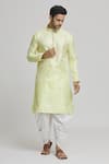 Buy_Arihant Rai Sinha_Yellow Silk Blend Plain Floral Geometric Pattern Kurta And Solid Dhoti Pant Set _at_Aza_Fashions