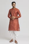 Buy_Arihant Rai Sinha_Orange Silk Blend Plain Straight Floral Pattern Kurta And Dhoti Pant Set _at_Aza_Fashions