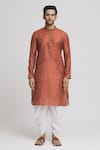 Arihant Rai Sinha_Orange Silk Blend Plain Straight Floral Pattern Kurta And Dhoti Pant Set _at_Aza_Fashions