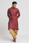 Buy_Arihant Rai Sinha_Maroon Silk Blend Plain Band Collar Kurta And Dhoti Pant Set _at_Aza_Fashions