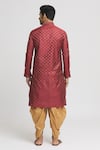 Shop_Arihant Rai Sinha_Maroon Silk Blend Plain Band Collar Kurta And Dhoti Pant Set _at_Aza_Fashions