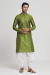 Buy_Arihant Rai Sinha_Green Silk Blend Plain Geometric Butti Straight Kurta And Dhoti Pant Set _at_Aza_Fashions