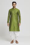 Arihant Rai Sinha_Green Silk Blend Plain Geometric Butti Straight Kurta And Dhoti Pant Set _Online_at_Aza_Fashions