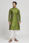 Buy_Arihant Rai Sinha_Green Silk Blend Plain Geometric Butti Straight Kurta And Dhoti Pant Set _Online_at_Aza_Fashions