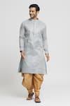 Buy_Arihant Rai Sinha_Grey Silk Blend Plain Floral Pattern Kurta And Dhoti Pant Set _at_Aza_Fashions