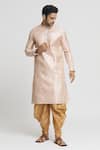 Buy_Arihant Rai Sinha_Peach Silk Blend Plain Floral Pattern Band Collar Kurta And Dhoti Pant Set _at_Aza_Fashions