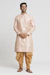 Buy_Arihant Rai Sinha_Peach Silk Blend Plain Floral Pattern Band Collar Kurta And Dhoti Pant Set _Online_at_Aza_Fashions