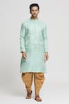 Buy_Arihant Rai Sinha_Green Silk Blend Plain Checkered Kurta And Dhoti Pant Set _at_Aza_Fashions