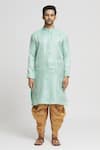 Arihant Rai Sinha_Green Silk Blend Plain Checkered Kurta And Dhoti Pant Set _Online_at_Aza_Fashions