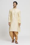 Buy_Arihant Rai Sinha_Cream Silk Blend Plain Floral Butti Full Sleeve Kurta And Dhoti Pant Set _at_Aza_Fashions