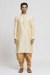 Arihant Rai Sinha_Cream Silk Blend Plain Floral Butti Full Sleeve Kurta And Dhoti Pant Set _Online_at_Aza_Fashions