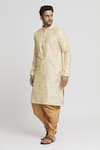 Buy_Arihant Rai Sinha_Cream Silk Blend Plain Floral Butti Full Sleeve Kurta And Dhoti Pant Set _Online_at_Aza_Fashions