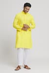 Buy_Arihant Rai Sinha_Yellow Cotton Solid Plain Mandarin Collar Kurta With Pant _at_Aza_Fashions