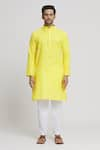 Arihant Rai Sinha_Yellow Cotton Solid Plain Mandarin Collar Kurta With Pant _Online_at_Aza_Fashions