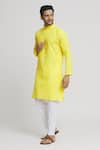 Buy_Arihant Rai Sinha_Yellow Cotton Solid Plain Mandarin Collar Kurta With Pant _Online_at_Aza_Fashions