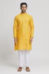 Arihant Rai Sinha_Orange Cotton Textured Pattern Mandarin Collar Kurta With Pant _Online_at_Aza_Fashions