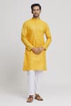 Buy_Arihant Rai Sinha_Orange Cotton Textured Pattern Mandarin Collar Kurta With Pant _Online_at_Aza_Fashions