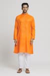 Arihant Rai Sinha_Orange Cotton Solid Straight Kurta With Pant _Online_at_Aza_Fashions