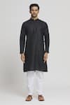 Arihant Rai Sinha_Black Cotton Solid Plain Straight Kurta With Pant _Online_at_Aza_Fashions