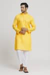 Buy_Arihant Rai Sinha_Yellow Cotton Solid Band Collar Kurta With Pant _at_Aza_Fashions