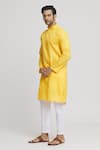 Buy_Arihant Rai Sinha_Yellow Cotton Solid Band Collar Kurta With Pant _Online_at_Aza_Fashions