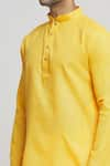 Shop_Arihant Rai Sinha_Yellow Cotton Solid Band Collar Kurta With Pant _Online_at_Aza_Fashions